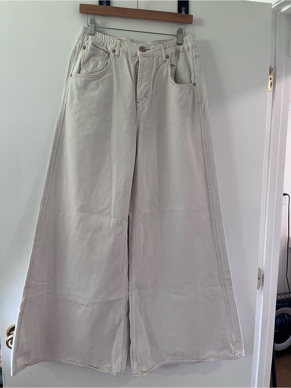Free People Cream Wide-Leg High-Rise Jeans